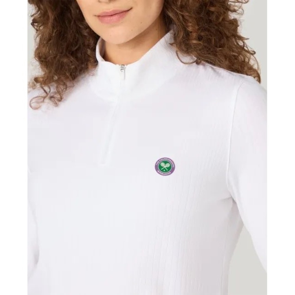 Wimbledon Sport 1/4 Zip Training Top Women XS White Excellent Ribbed 25WE05